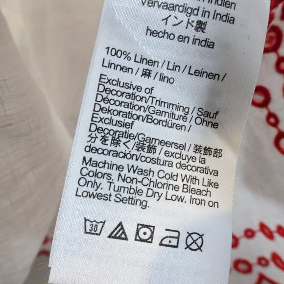 J. Crew Embroidered Tunic Linen Red White Size XL Boxy V-Neck Flowy Peasant - Picture 7 of 9